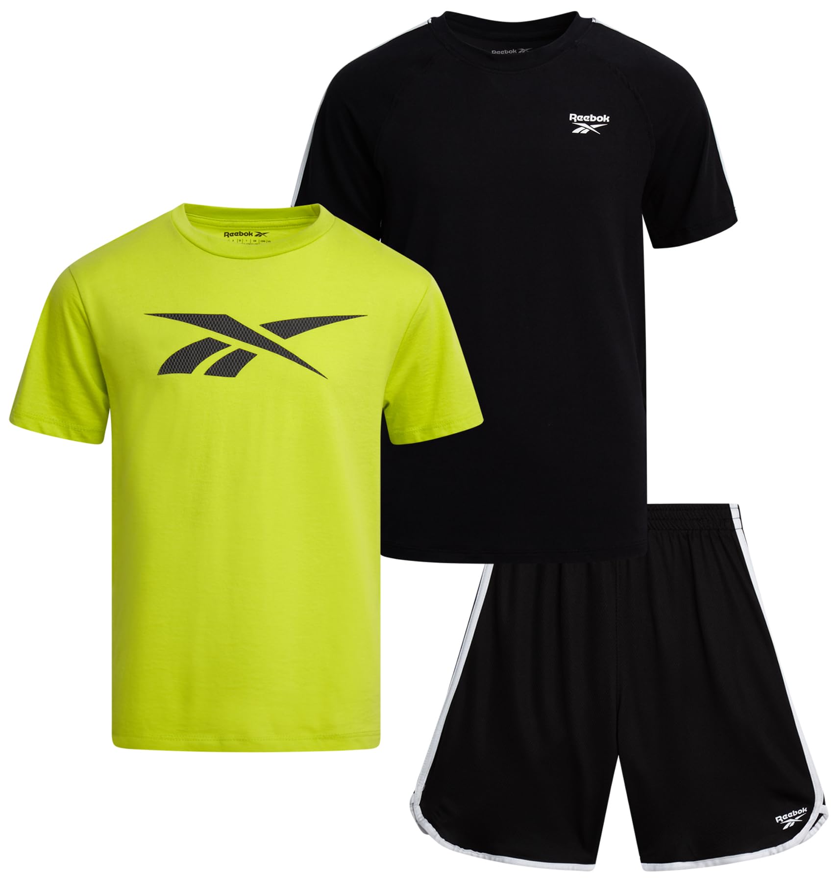 Reebok Boys Athletic Shorts Set - 3 Piece Summer Clothes Outfit with Graphic Tees and Boys Running Shorts for Active Kids